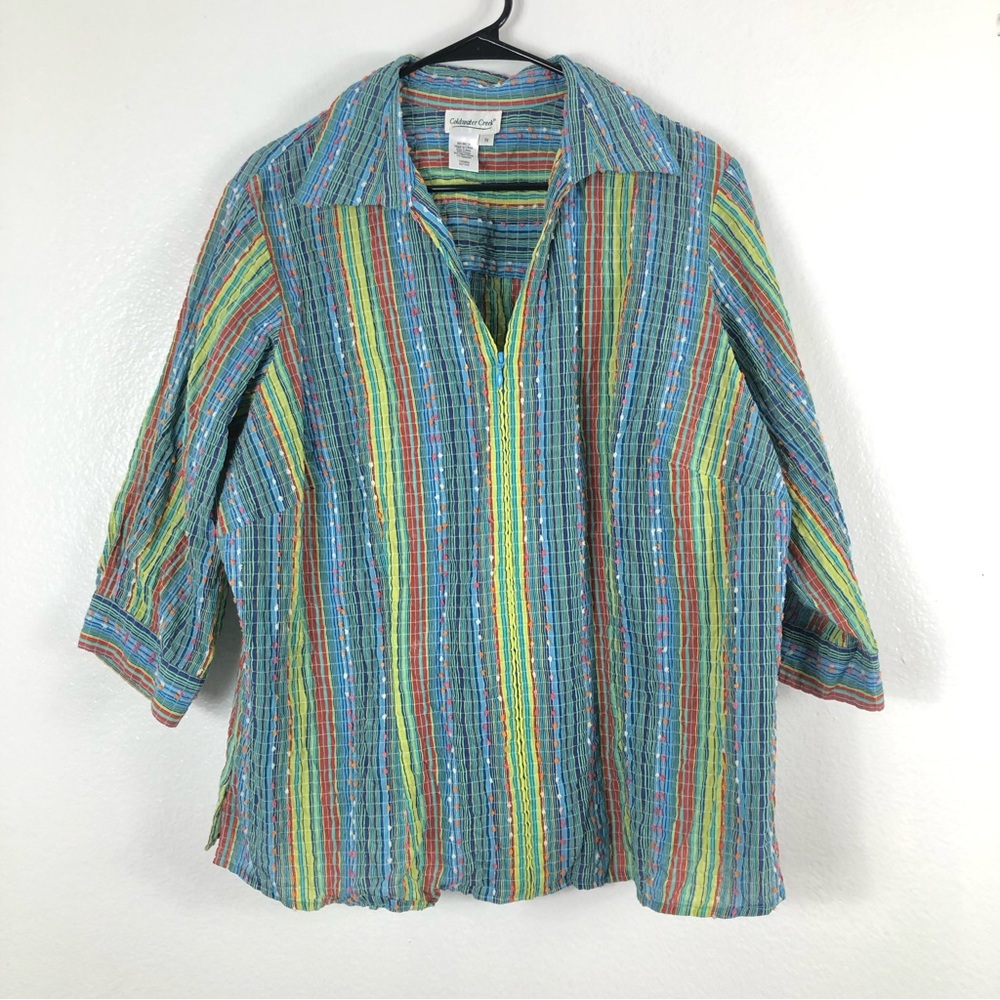 Women's Coldwater Creek Casual Colorful Texture Blouse Size 1X Full Zip Front